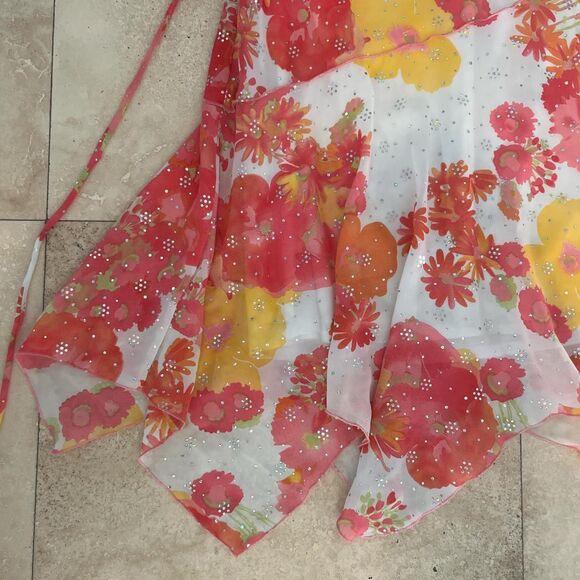 Disorderly Conduct Fairy Core Y2K Floral Asymmetrical Ruffle Shimmer Dress Sz 10 - Picture 3 of 6